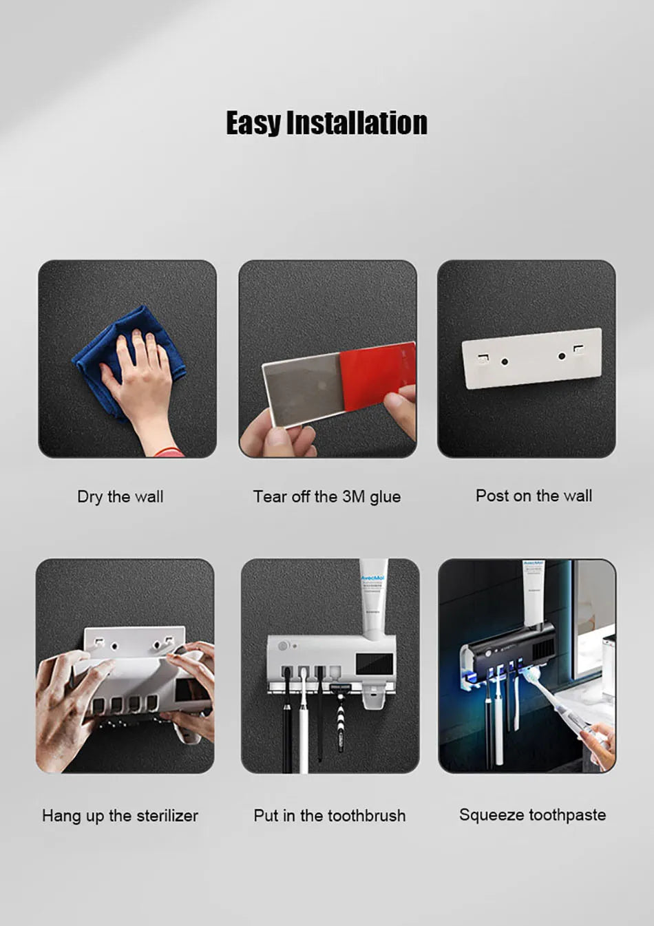 Automatic Toothpaste Solar Energy UV Toothbrush Holder Wall Toothbrush Sterilizer Dispenser Squeezers Bathroom Accessories