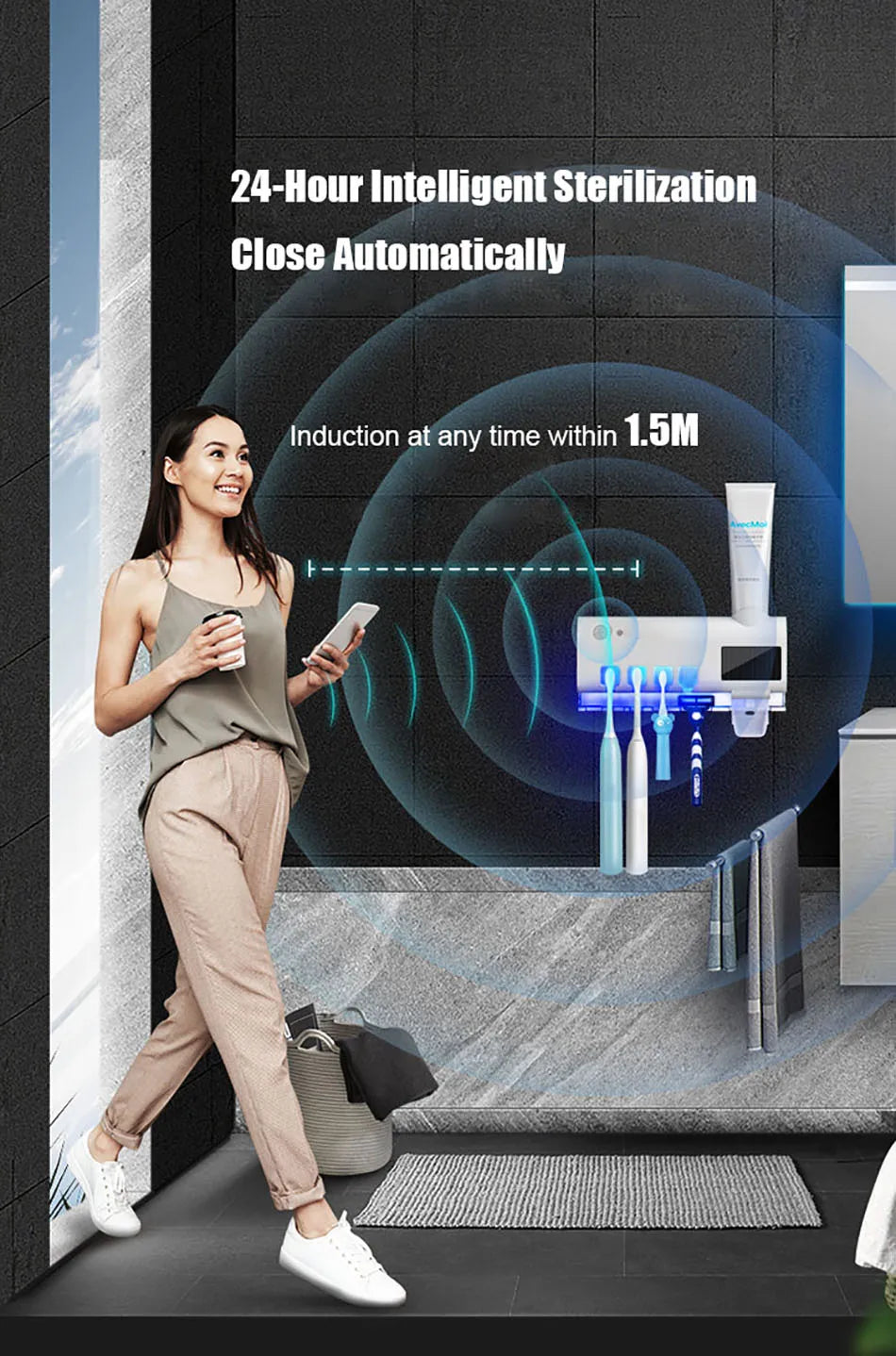Automatic Toothpaste Solar Energy UV Toothbrush Holder Wall Toothbrush Sterilizer Dispenser Squeezers Bathroom Accessories