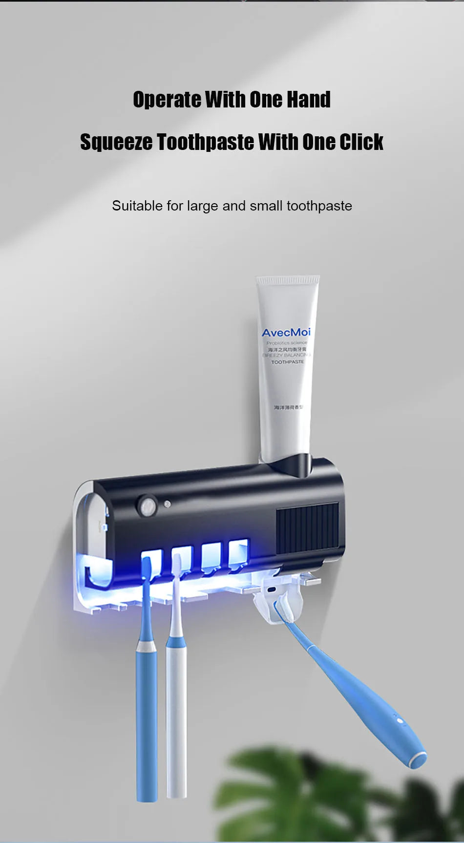 Automatic Toothpaste Solar Energy UV Toothbrush Holder Wall Toothbrush Sterilizer Dispenser Squeezers Bathroom Accessories