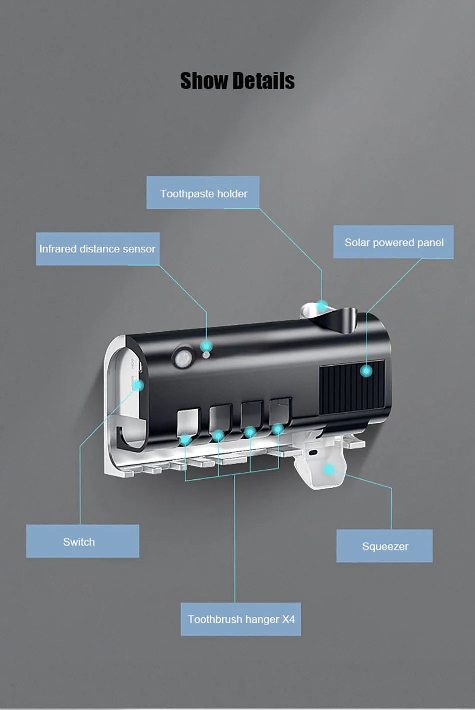 Automatic Toothpaste Solar Energy UV Toothbrush Holder Wall Toothbrush Sterilizer Dispenser Squeezers Bathroom Accessories
