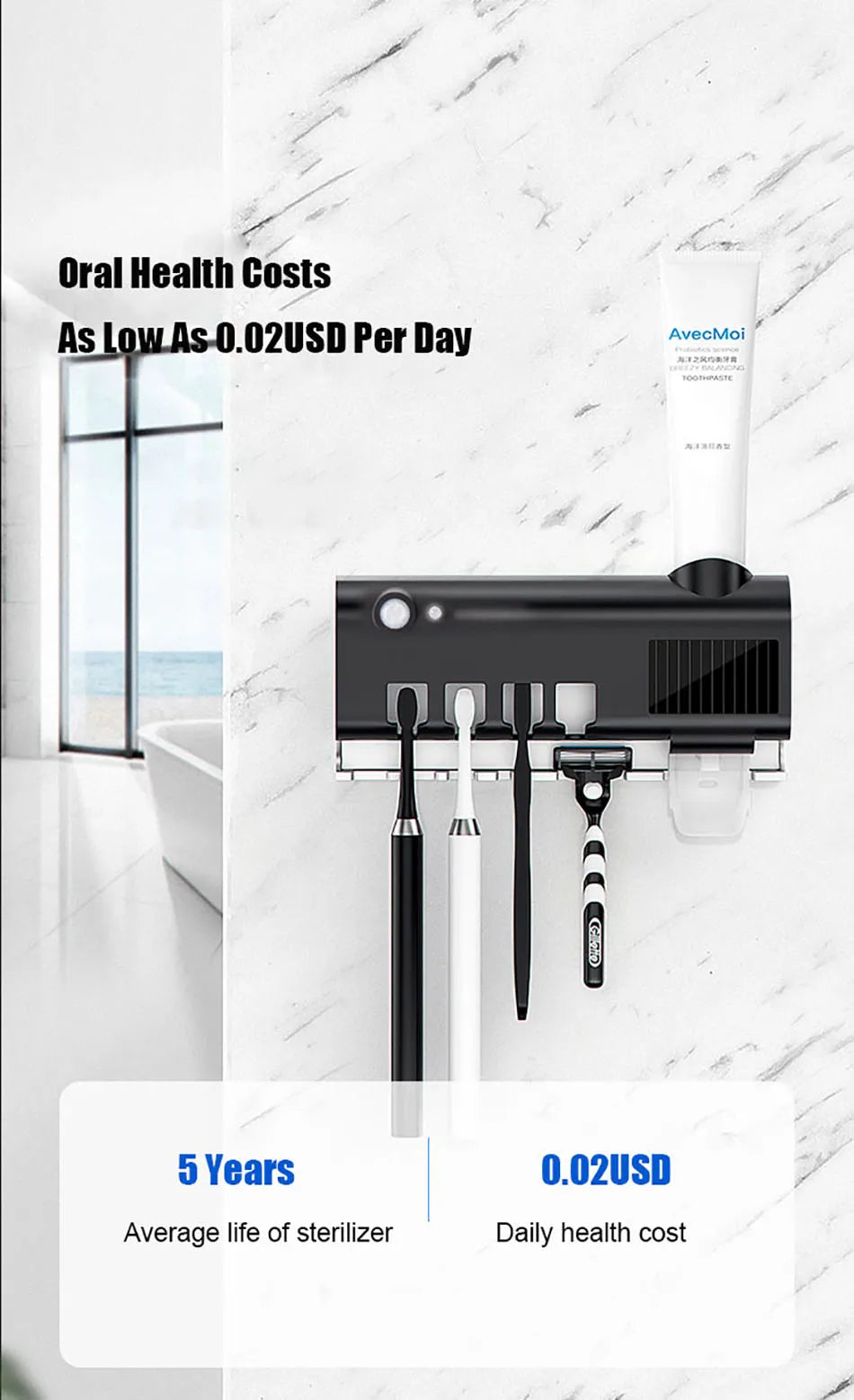 Automatic Toothpaste Solar Energy UV Toothbrush Holder Wall Toothbrush Sterilizer Dispenser Squeezers Bathroom Accessories