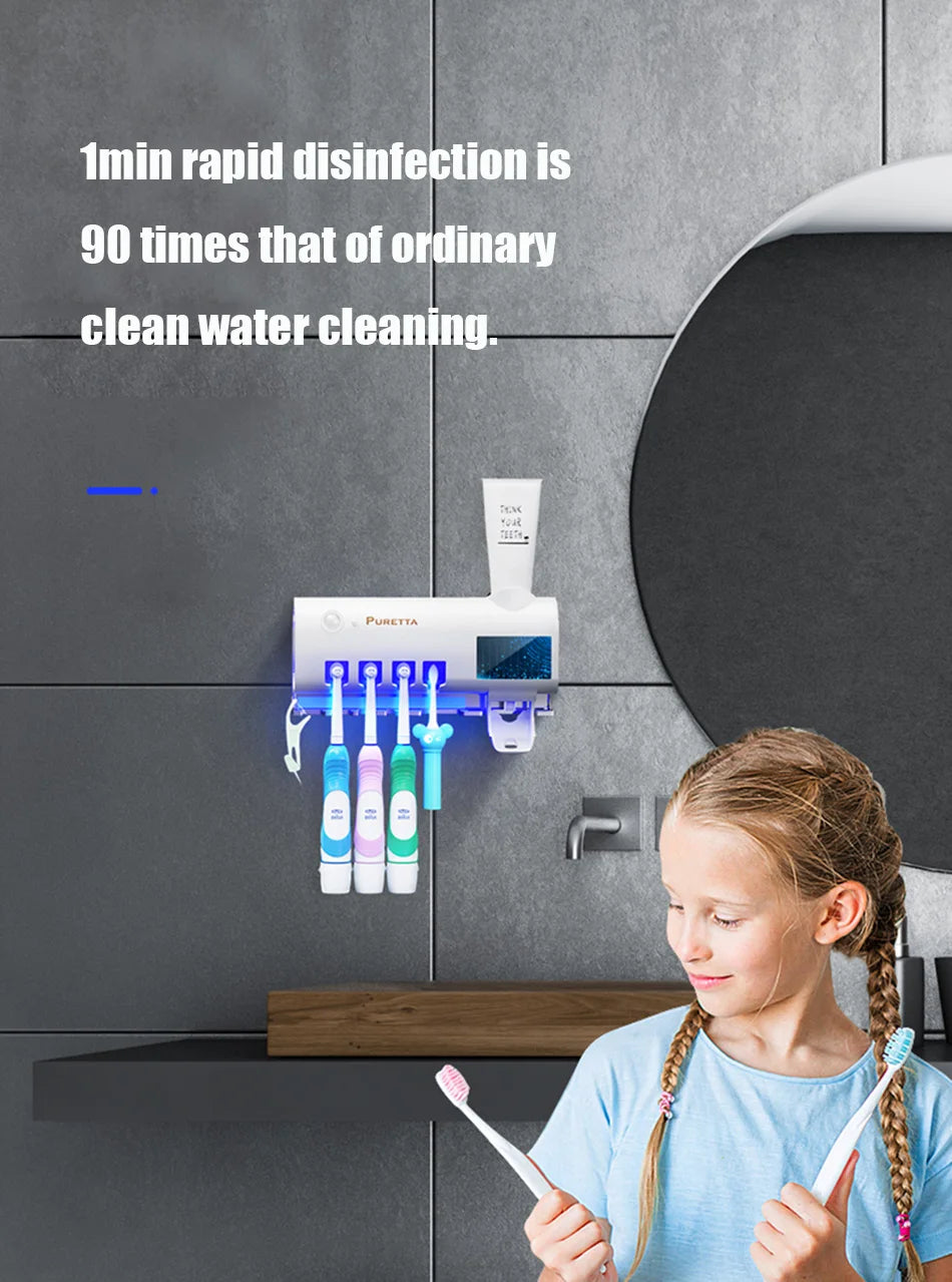 Automatic Toothpaste Solar Energy UV Toothbrush Holder Wall Toothbrush Sterilizer Dispenser Squeezers Bathroom Accessories