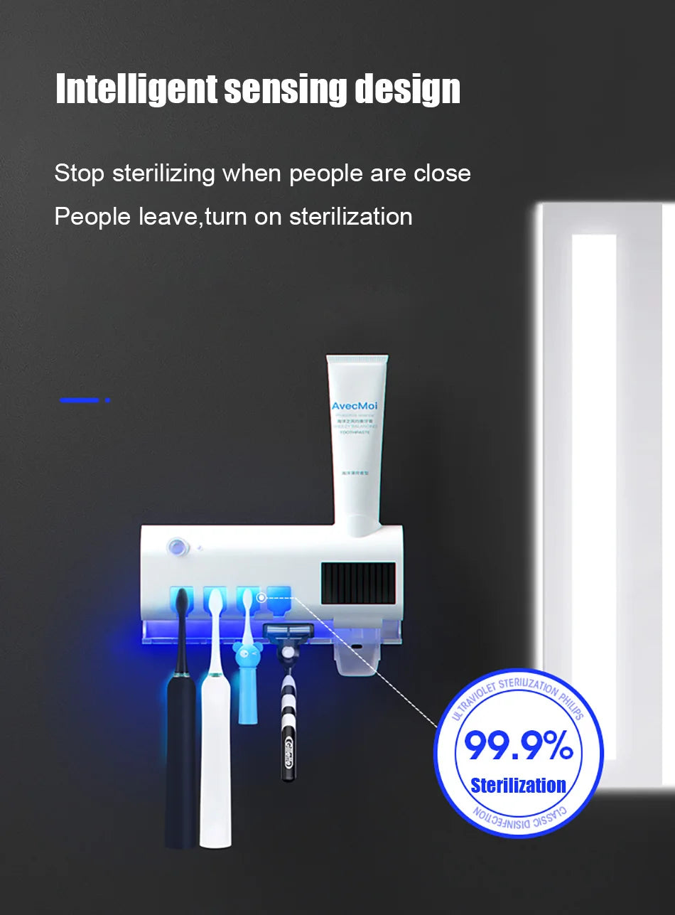 Automatic Toothpaste Solar Energy UV Toothbrush Holder Wall Toothbrush Sterilizer Dispenser Squeezers Bathroom Accessories