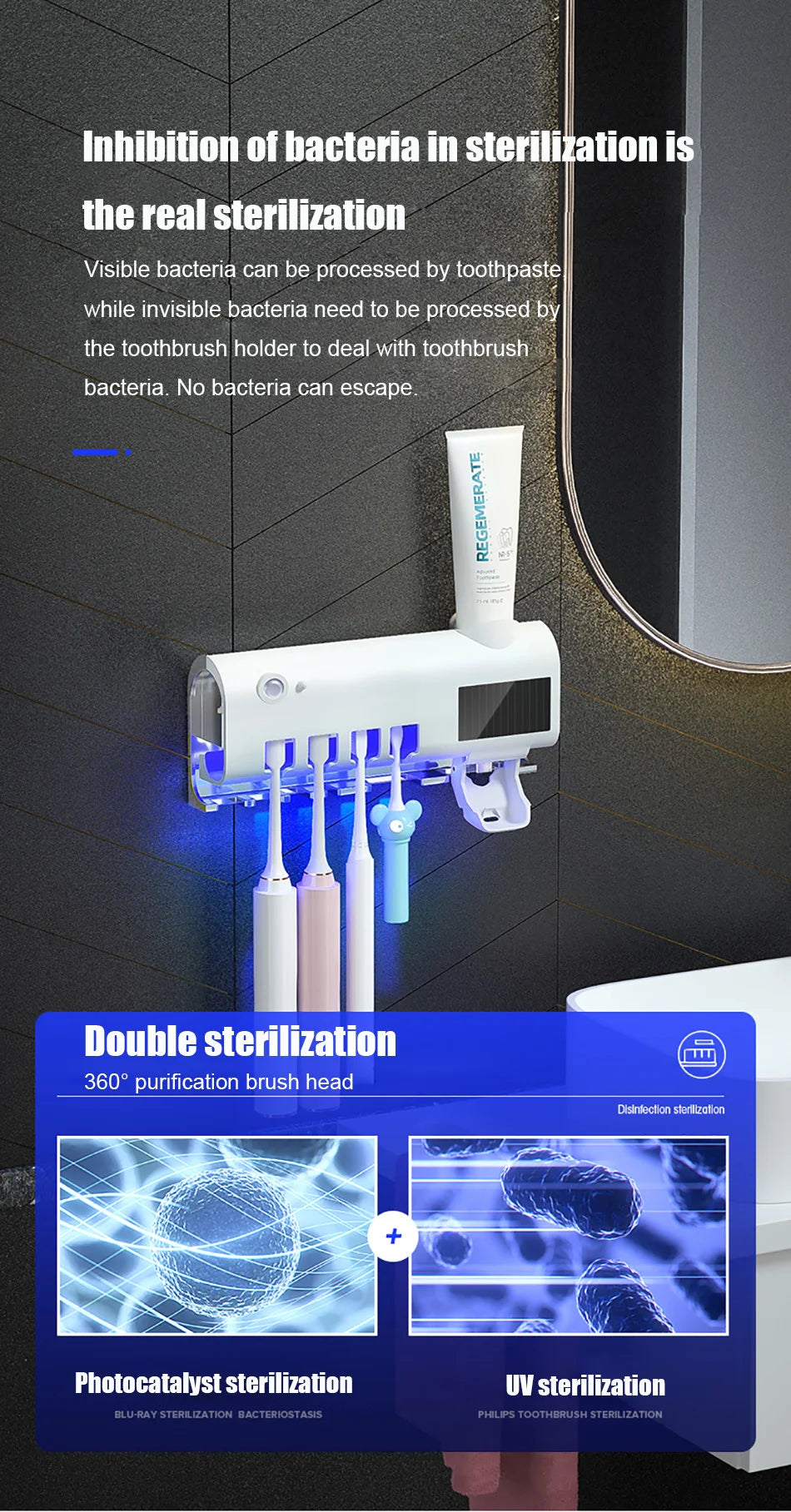 Automatic Toothpaste Solar Energy UV Toothbrush Holder Wall Toothbrush Sterilizer Dispenser Squeezers Bathroom Accessories
