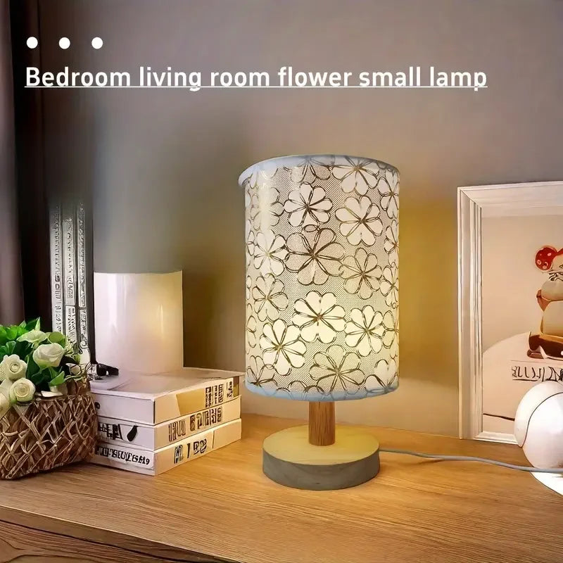 Simple cloth cover table lamp wooden base, USB power supply - three-tone light for bedroom study gifts