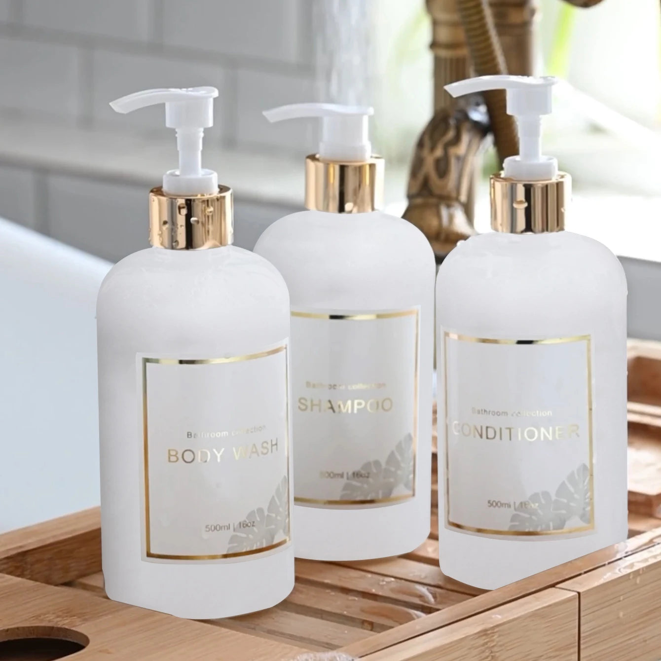 3pcs Bathroom Shower Dispenser Set Refillable Pump Clear Shampoo Conditioner Body Wash Dispenser Bath Soap Bottle