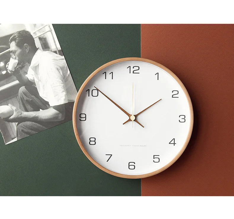 Nordic Solid Wood Wall Clock Modern Simple Creative Clocks Chinese Fashion Personality Wall Clock Living Room Bedroom Home Decor