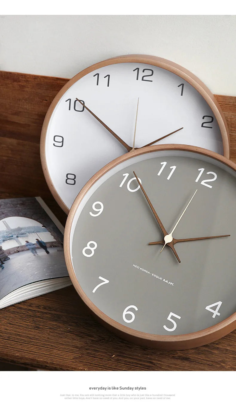 Nordic Solid Wood Wall Clock Modern Simple Creative Clocks Chinese Fashion Personality Wall Clock Living Room Bedroom Home Decor