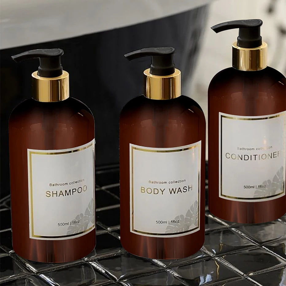3pcs Bathroom Shower Dispenser Set Refillable Pump Clear Shampoo Conditioner Body Wash Dispenser Bath Soap Bottle