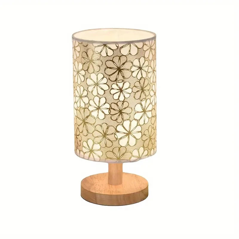 Simple cloth cover table lamp wooden base, USB power supply - three-tone light for bedroom study gifts